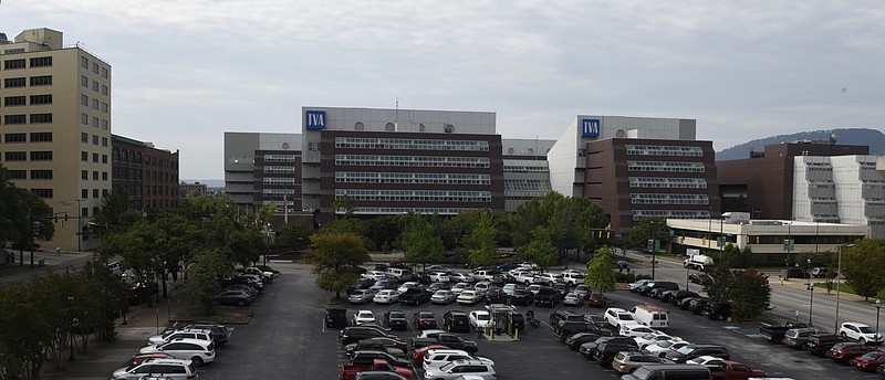 The TVA Office Complex is seen between the Edney building, left, and the former Tennessee American Water Company building, right, on Thursday, Sept. 3, 2015, in Chattanooga, Tenn. 