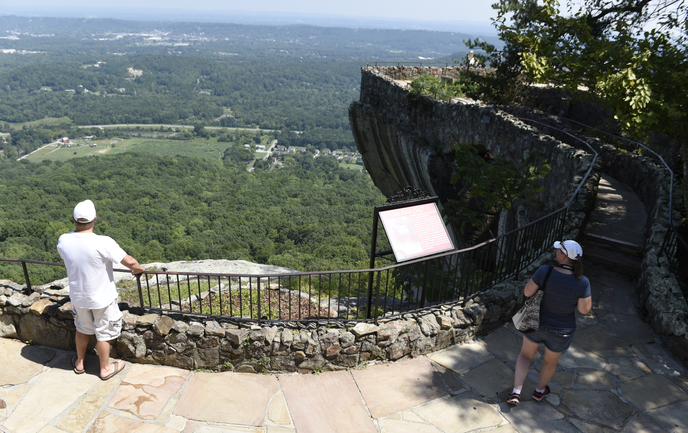 Mike and Gale Nickels, from Southgate, Mich., look off of the bluff at Rock City on Thursday, Sept. 3, 2015, in Lookout Mountain, Ga.