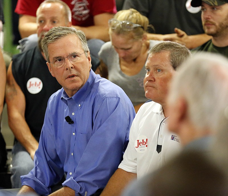 
              Republican presidential candidate former Florida Gov. Jeb Bush arrives to speak with workers at Foss Manufacturing during a campaign stop Thursday, Sept. 3, 2015, in Hampton, N.H. (AP Photo/Jim Cole)
            