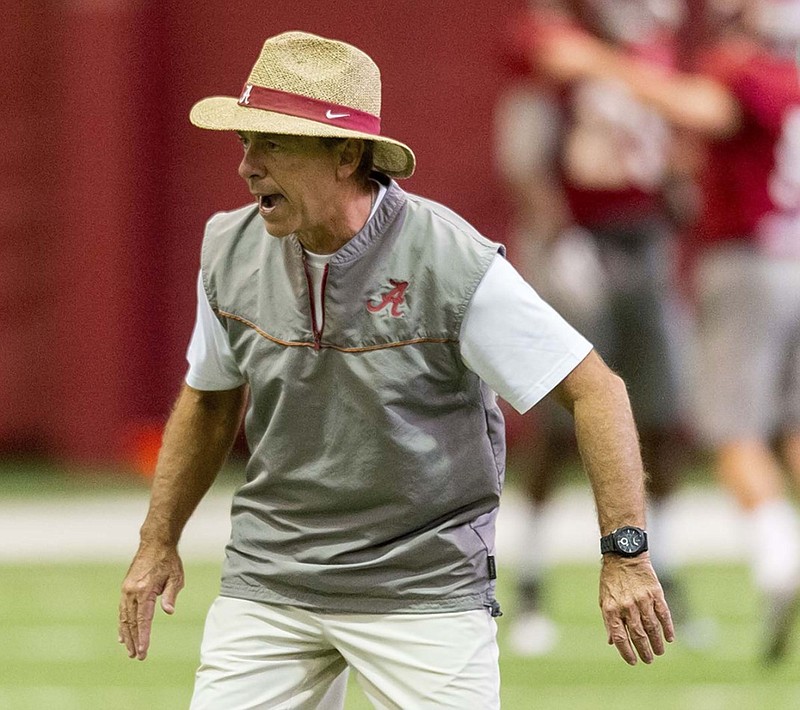 Alabama coach Nick Saban said that two of the team's top three quarterbacks — Cooper Bateman, Jacob Coker and Alec Morris — took snaps with the first-team offense in practice this week, but he did not say which two. The Crimson Tide's season begins today against Wisconsin.