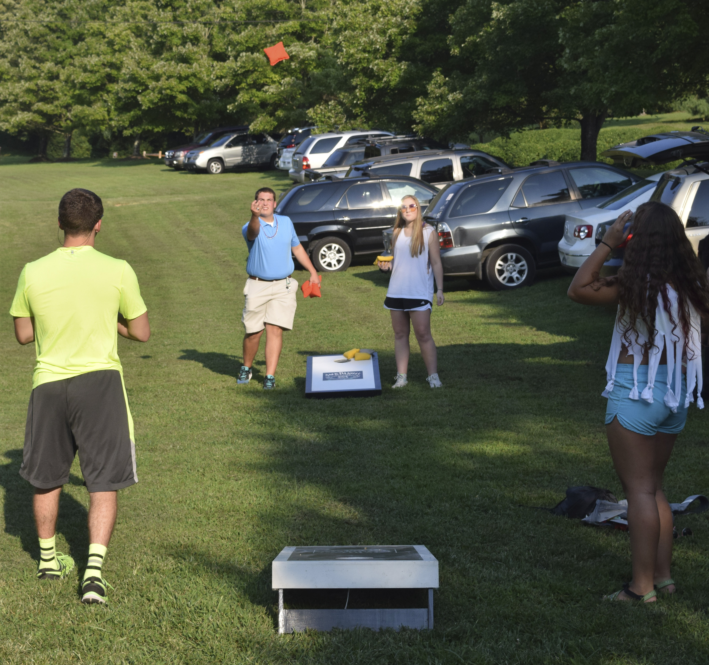 Signal Mountain students play corn hole before the game.  The East Ridge Pioneers hosted the Signal Mountain Eagles at Baylor School in TSSAA football action on Friday September 4, 2015.
