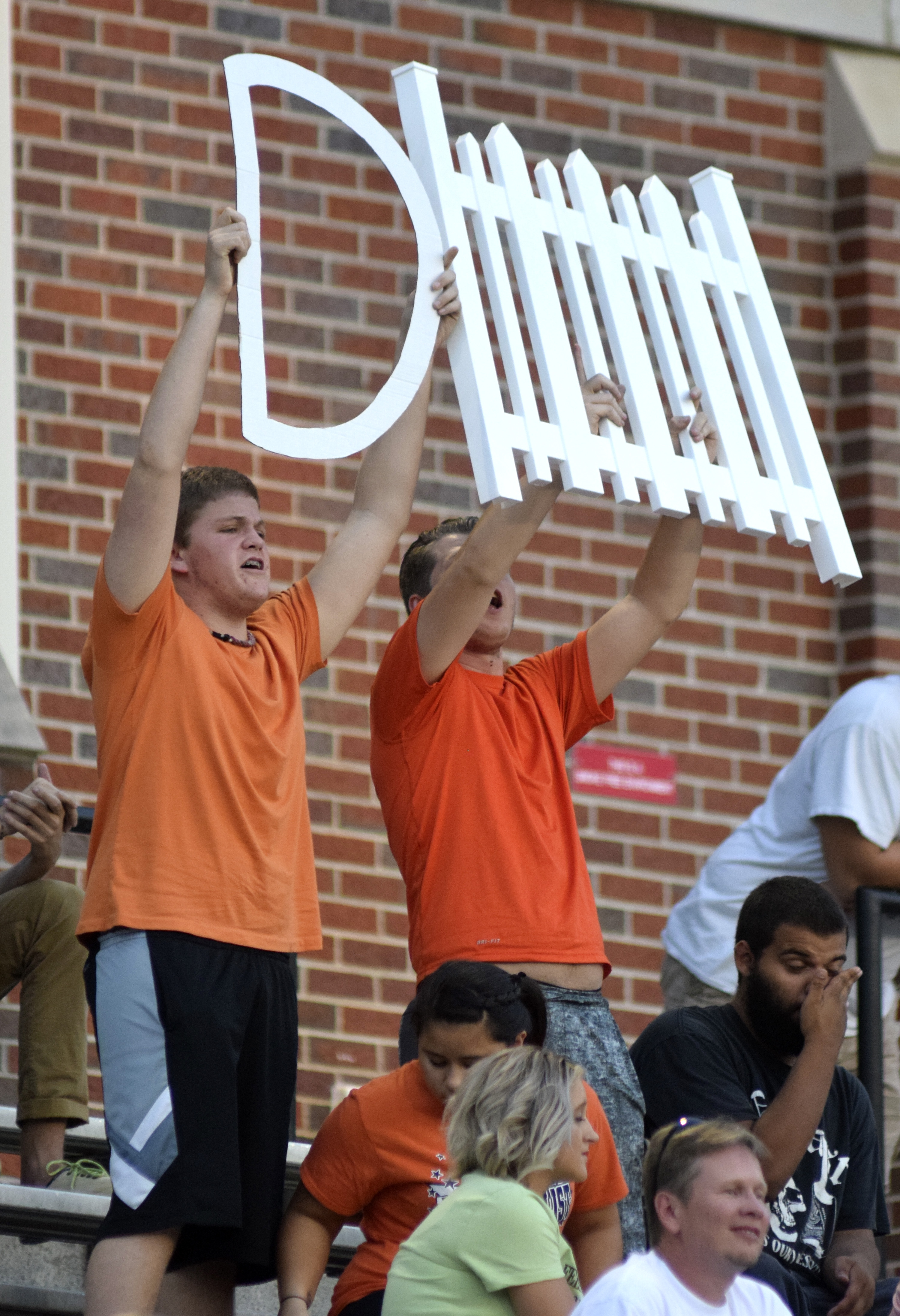 East Ridge fans encourage the defense.  The East Ridge Pioneers hosted the Signal Mountain Eagles at Baylor School in TSSAA football action on Friday September 4, 2015.