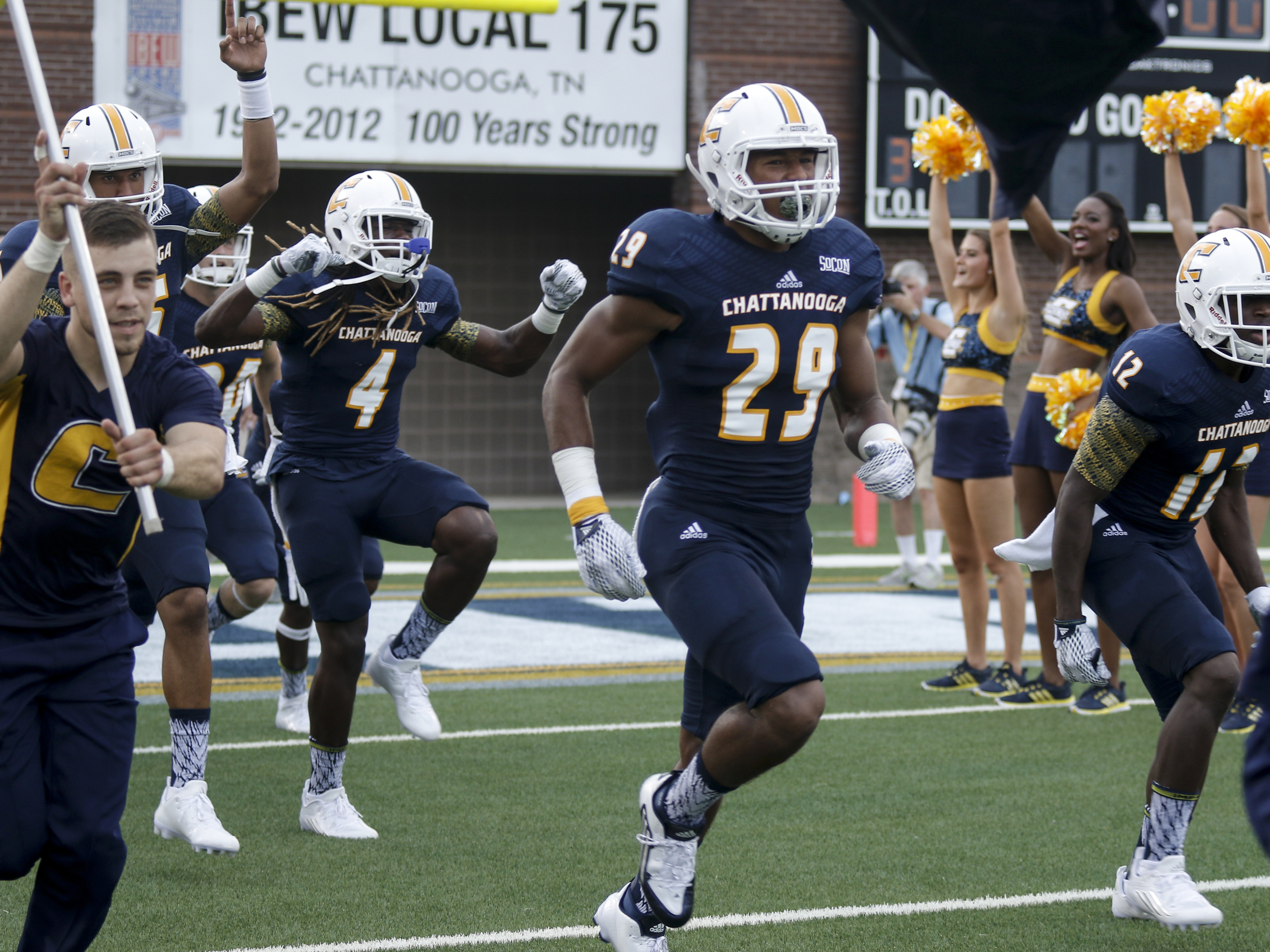UTC takes the field for the Mocs' season-opener football game against Jacksonville State at Finley Stadium on Saturday, Sept. 5, 2015, in Chattanooga, Tenn.