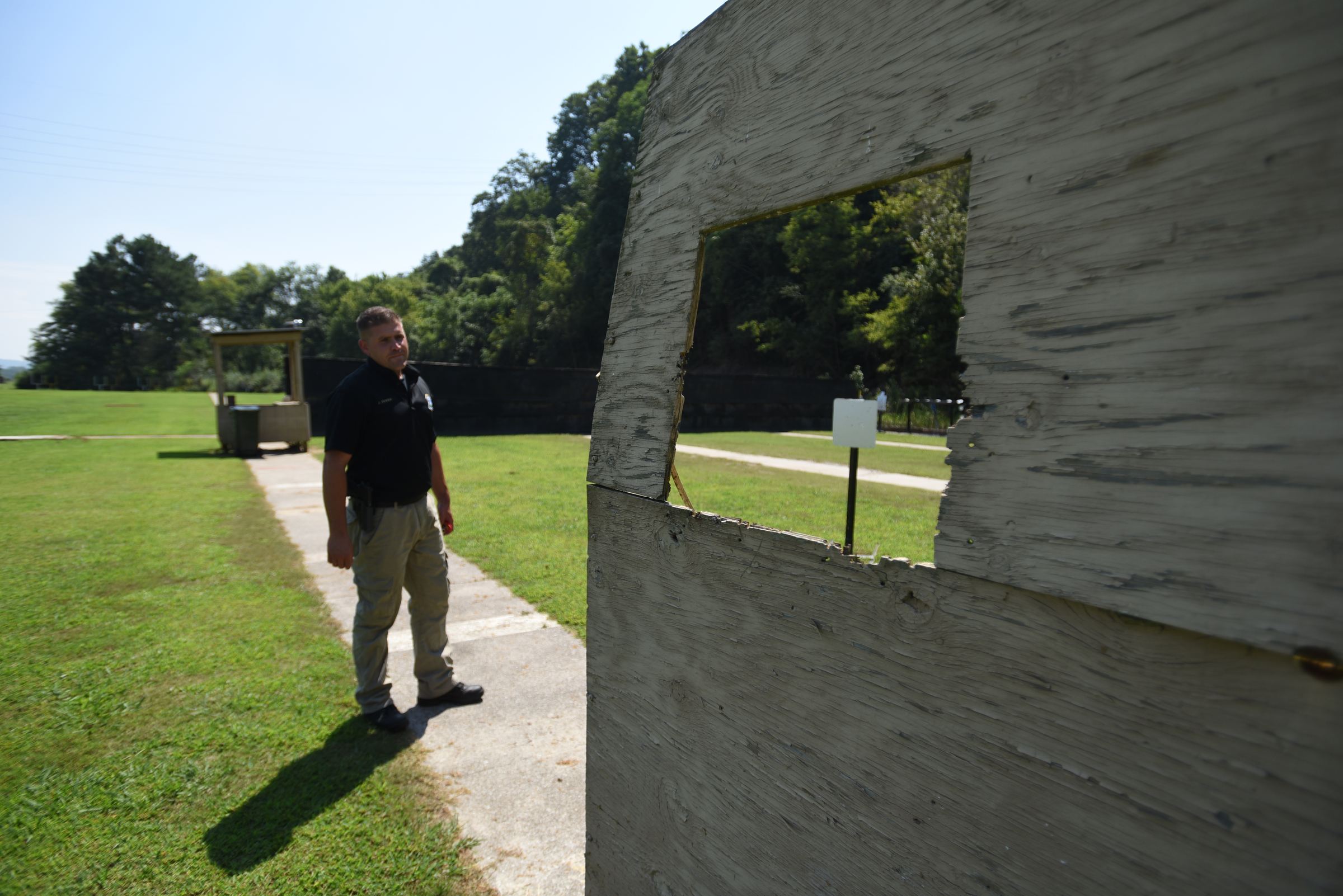 Officer Joe Sabba talks about the poor state of the range Thursday, September 3, 2015 at the police firing range on Moccasin Bend Road.