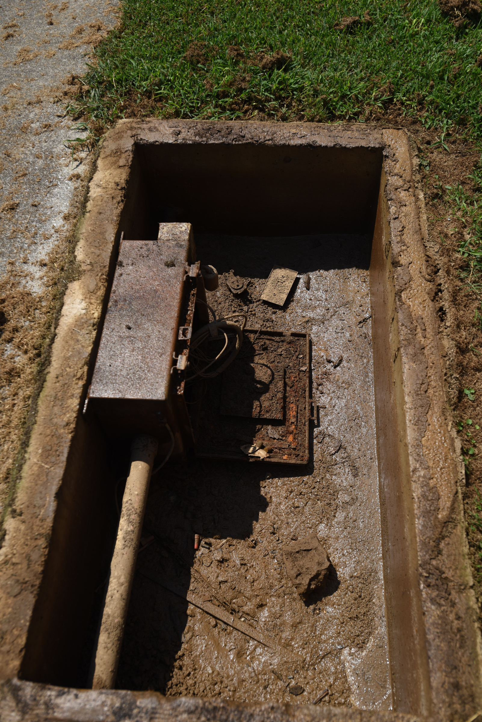 Mud fills the inside of a non-functioning electric box Thursday, September 3, 2015 at the police firing range on Moccasin Bend Road.