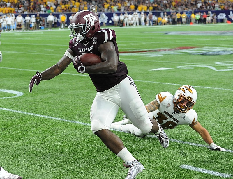 Texas A&M running back Tra Carson had a rushing touchdown and a receiving touchdown in last Saturday night's 38-17 win over Arizona State.