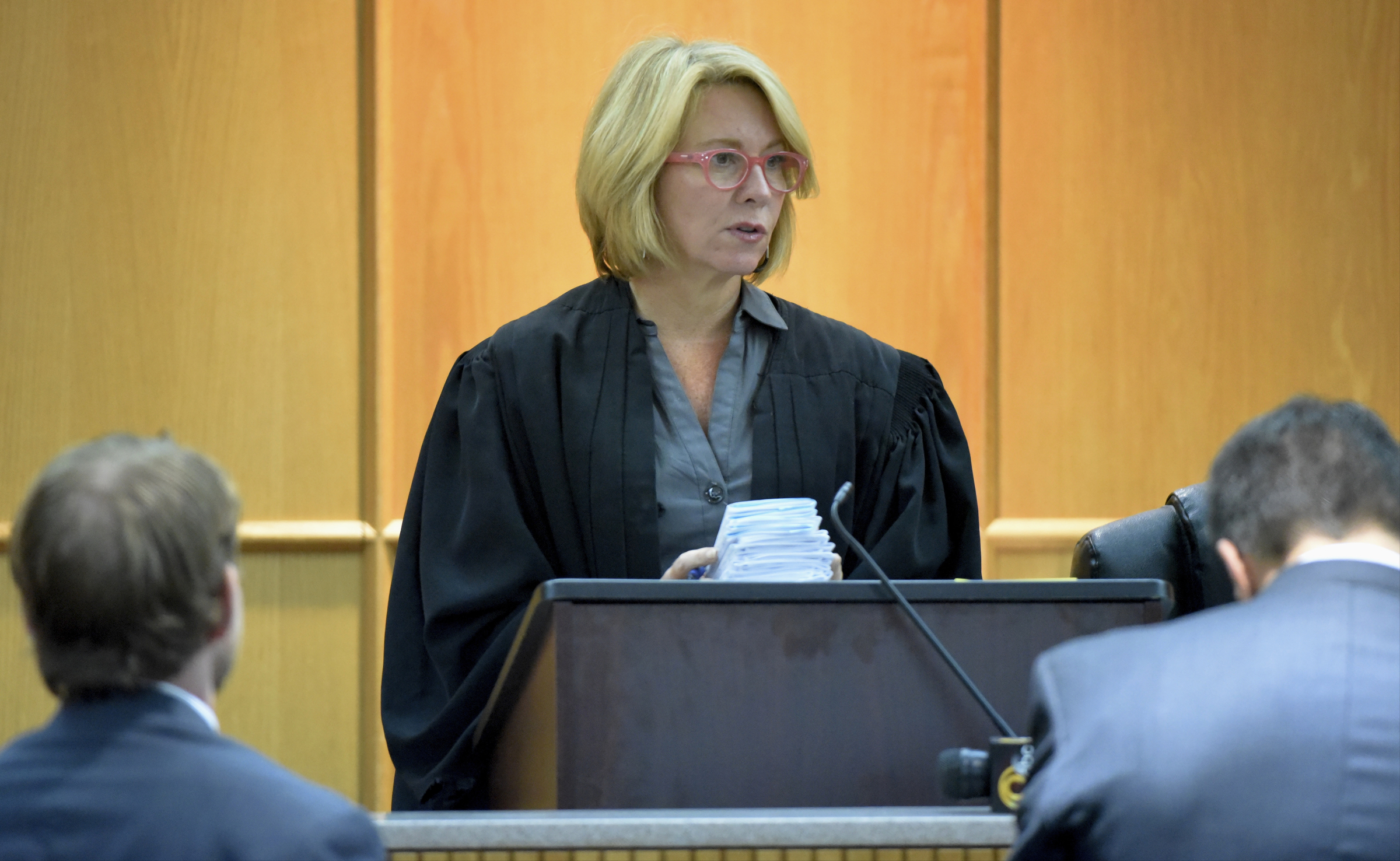 Judge Christie Mahn Sell speaks in her courtroom in General Sessions Court on Tuesday, Sept. 8, 2015, in Chattanooga, Tenn. Following the arrest of Ryan Epperson on Aug. 19, he was bonded to the Grand Jury on Tuesday on multiple charges including drug possession, vandalism, theft and impersonation.