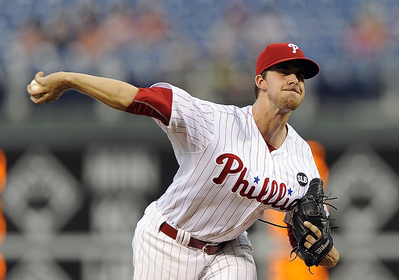 Philadelphia Phillies starting pitcher Aaron Nola throws in the first inning of a baseball game against the Atlanta Braves on Tuesday, Sept. 8, 2015, in Philadelphia.