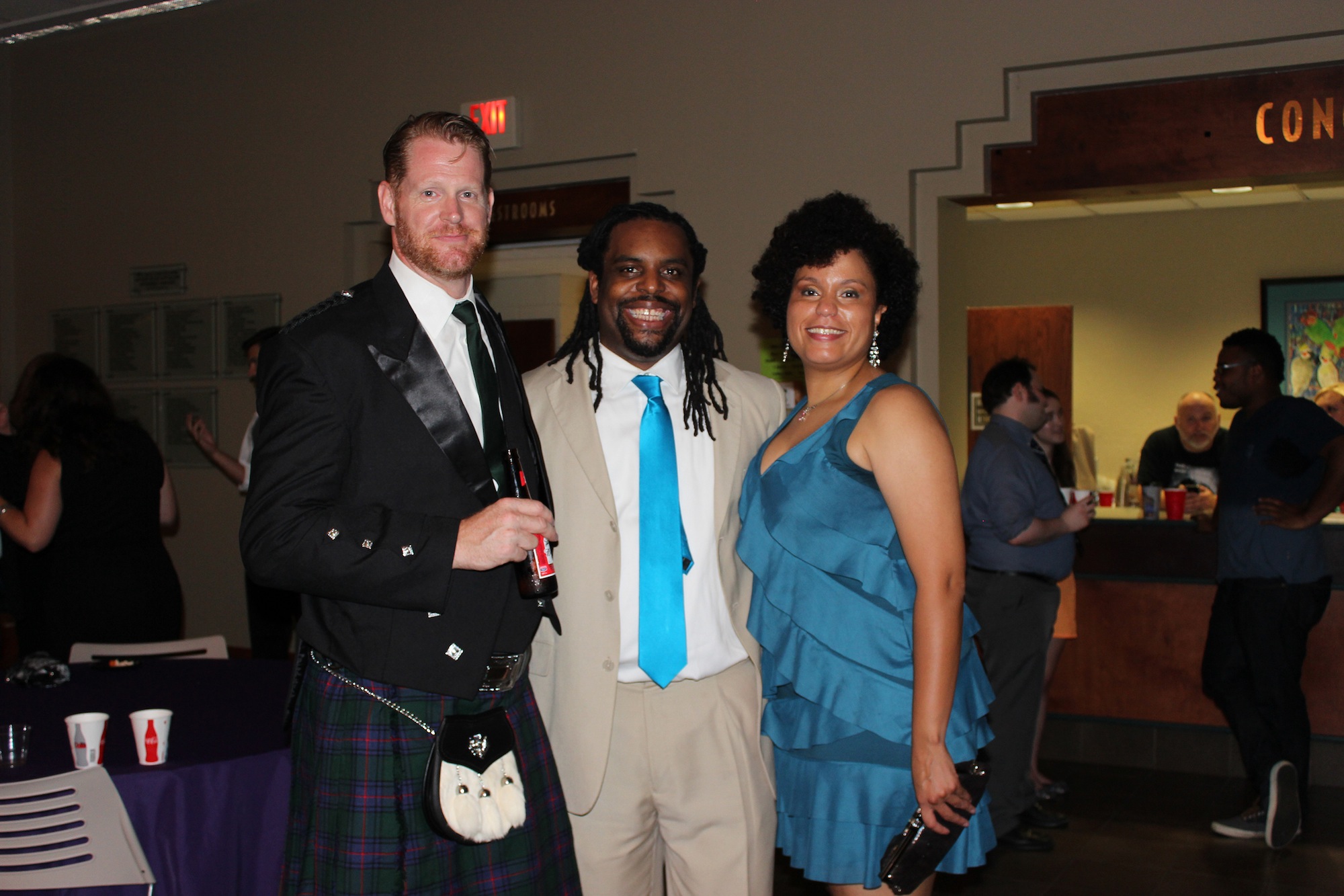 Scott Shaw, left, Best Lead Actor in a Musical for "Into The Woods," with actors Nathaniel Garth and Teralyn Wade.