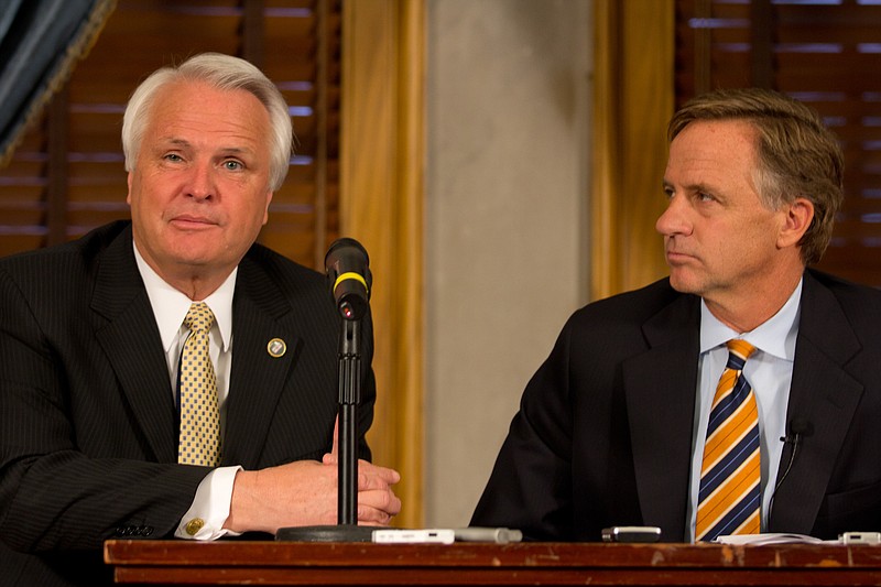 Tennessee state Senate Speaker Ron Ramsey, R-Blountville, left, has acknowledged that highway funding sought by Gov. Bill Haslam, right, needs to be increased but has not indicated he would support a gas tax.