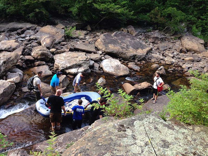 A victim is transported out of the North Chickamauga Pocket Wilderness.