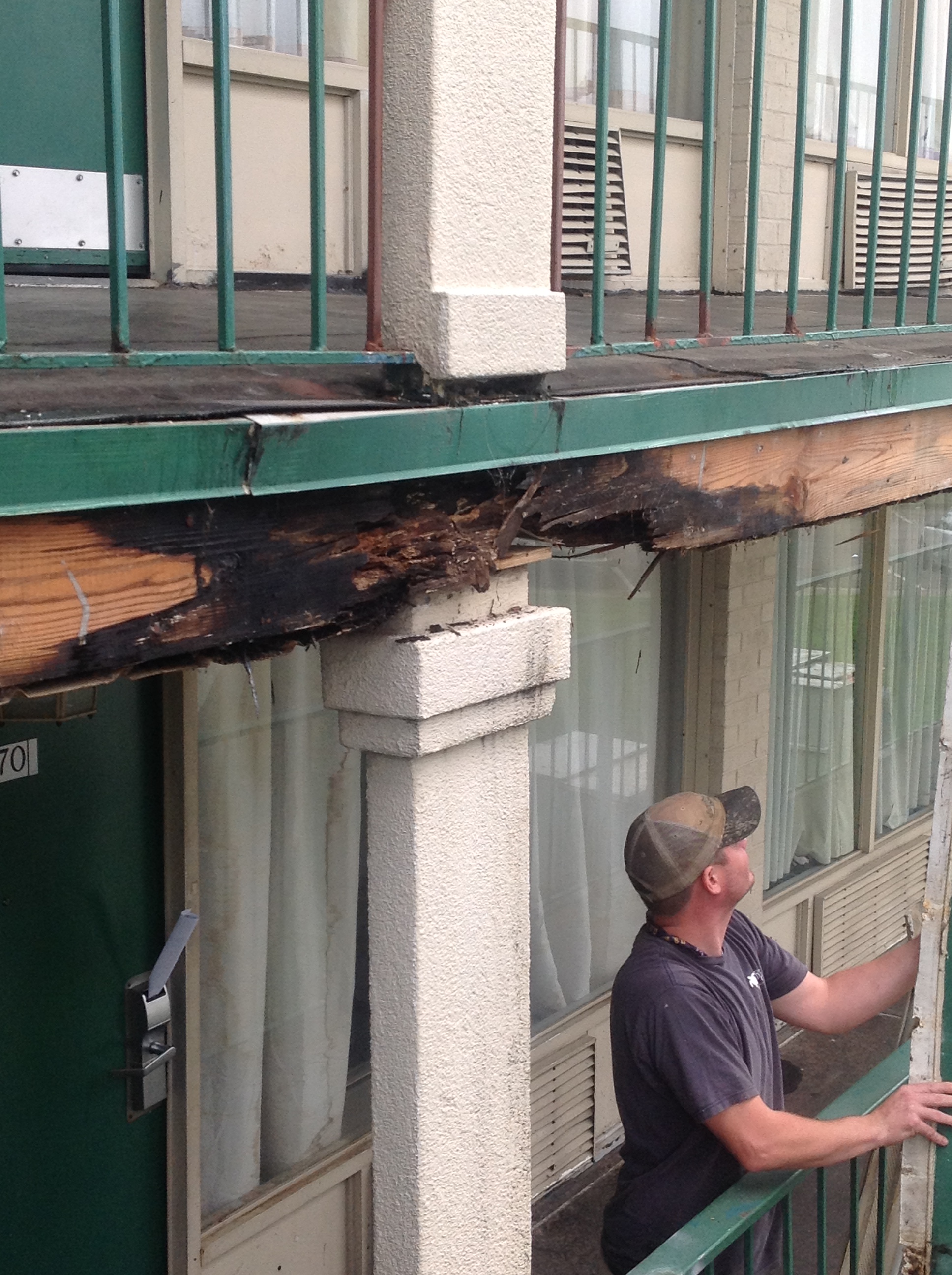 Rotting wooden beams support walkways of Superior Creek Lodge.