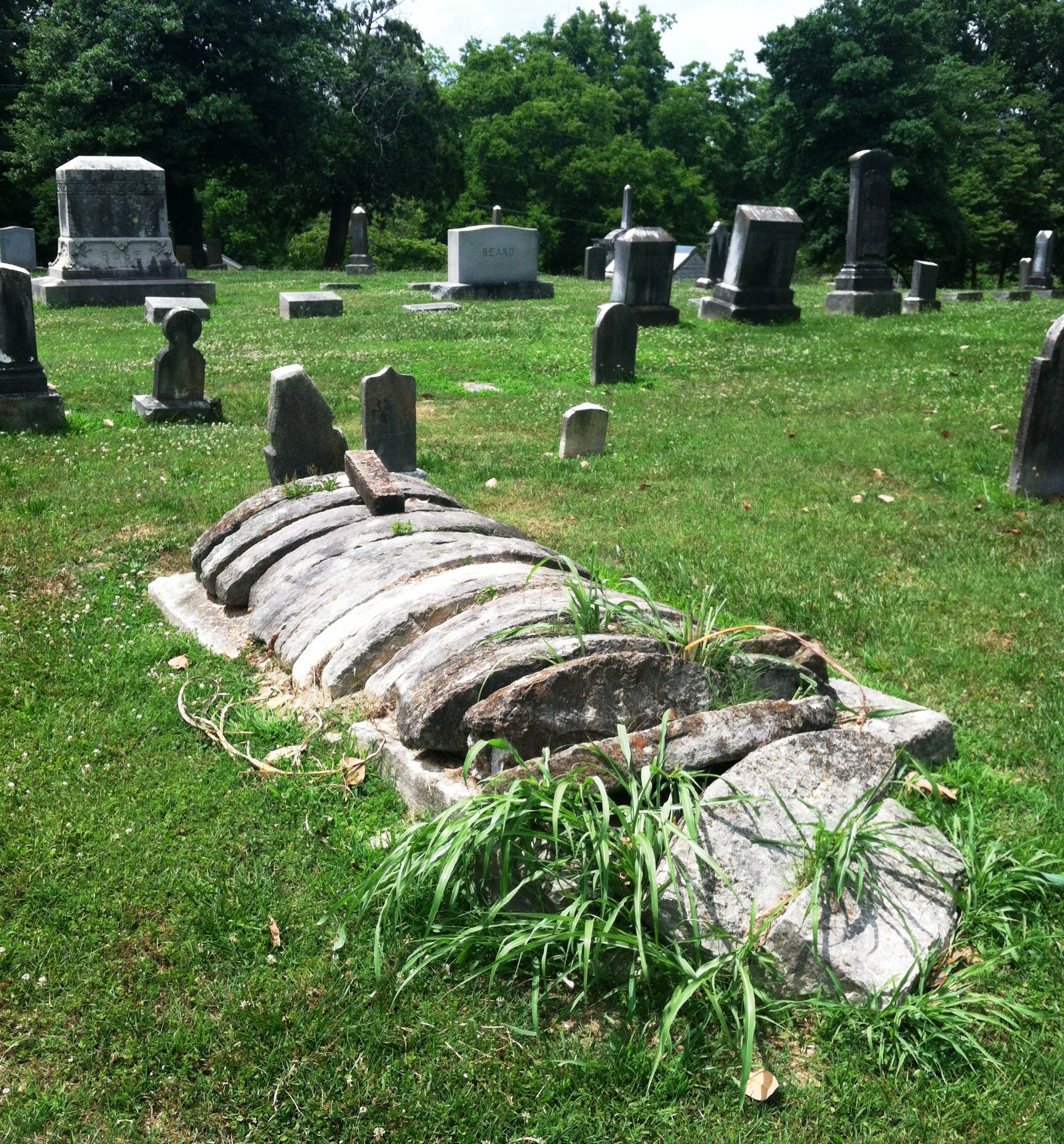 This grave at Cedar Hill Cemetery in Athens, Tenn., is one of the sites included in a study conducted by the Tennessee Overhill Heritage Association this summer. This grave, like many of the most unique, comes with an interesting story.Staff Photo by Ben BentonThe looted grave of what could be a Cherokee or Creek chief who was buried at Cedar Grove Cemetery in Athens, Tenn., around 1840.