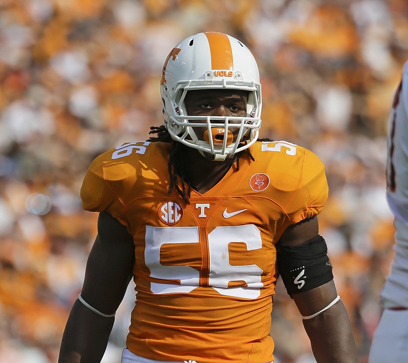 Tennessee linebacker Curt Maggitt plays against Bowling Green in the first half of an NCAA college football game Saturday, Sept. 5, 2015, in Nashville