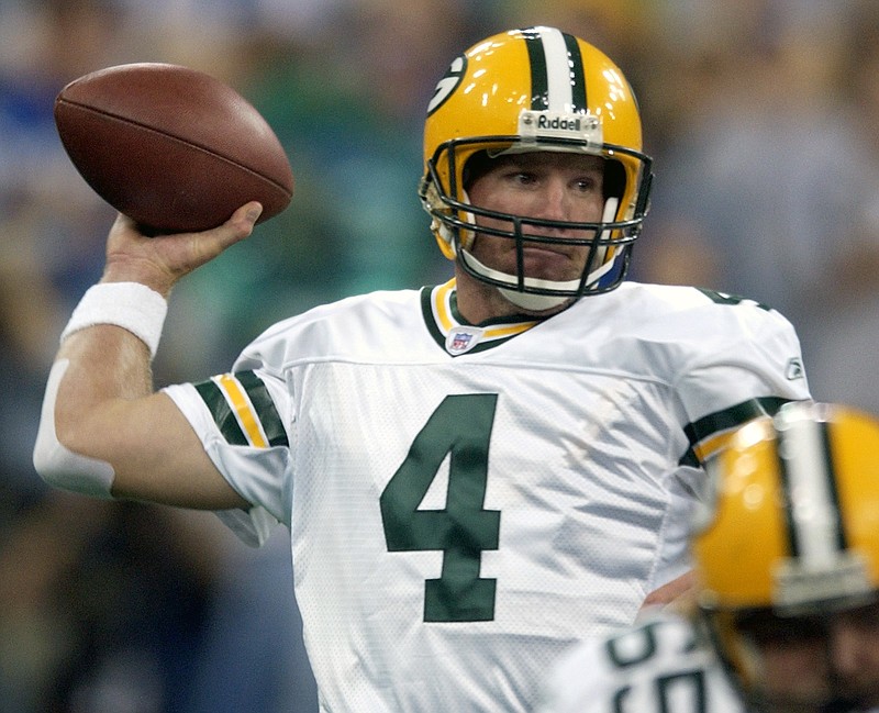 
              FILE - In this Sunday, Sept. 26, 2004 file photo, Green Bay Packers quarterback Brett Farve throws a pass in the first quarter against the Indianapolis Colts in Indianapolis. Favre was among the 108 modern-day nominees for the Pro Football Hall of Fame class of 2016 announced Wednesday night, Sept. 16, 2015. (AP Photo/Darron Cummings, File)
            