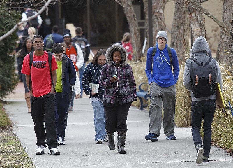 Students walk between classes at Chattanooga State Community College.