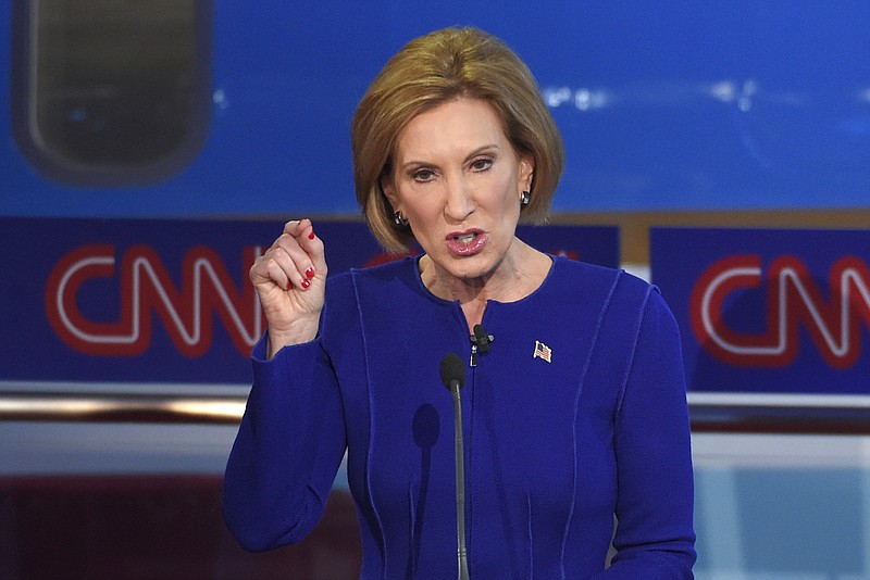 Republican presidential candidate Carly Fiorina makes a point during the CNN Republican presidential debate at the Ronald Reagan Presidential Library and Museum in Simi Valley, Calif.