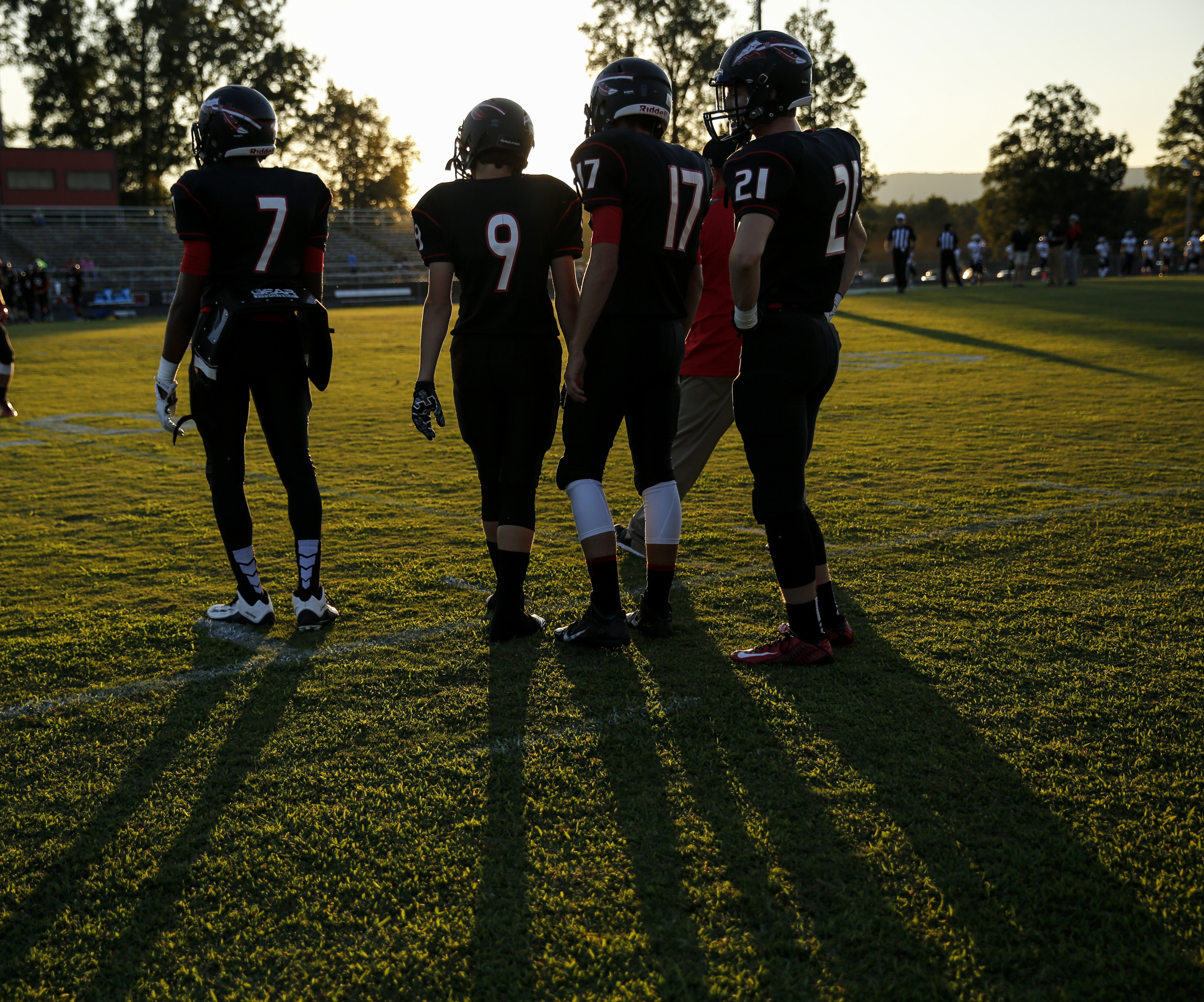 North Jackson football players warm up before their prep football game against DAR at North Jackson High School on Thursday, Sept. 17, 2015, in Stevenson, Ala.