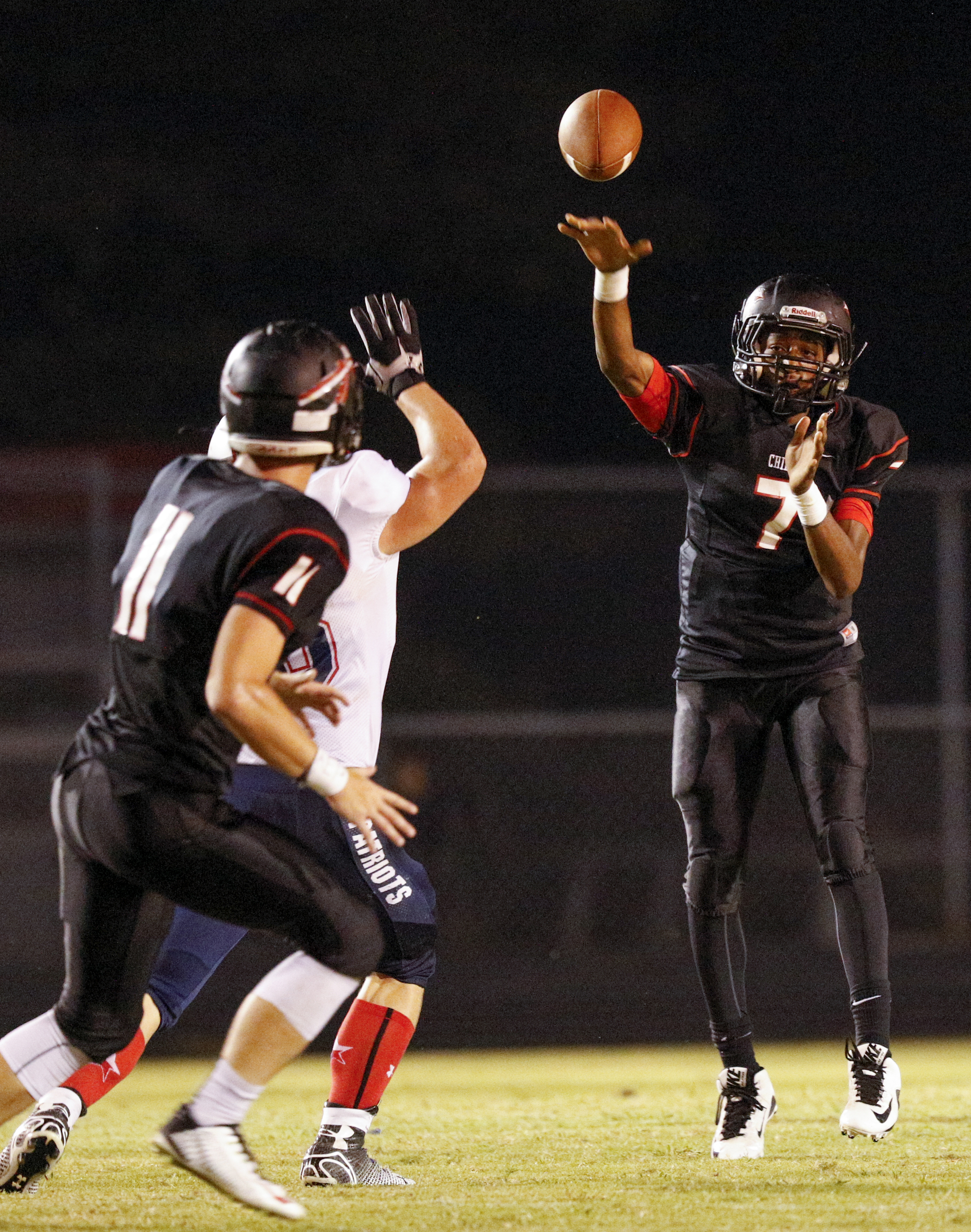 North Jackson quarterback Trey Harris passes the ball during their prep football game against DAR at North Jackson High School on Thursday, Sept. 17, 2015, in Stevenson, Ala.