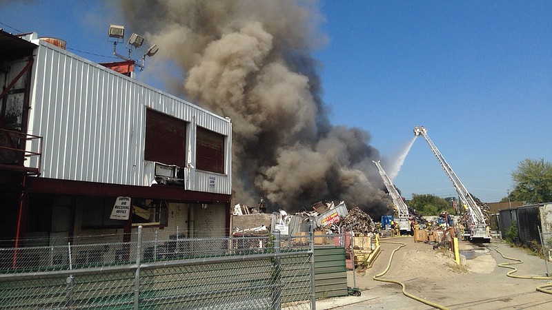 Fire erupts in a scrapyard on Chattanooga's Southside.