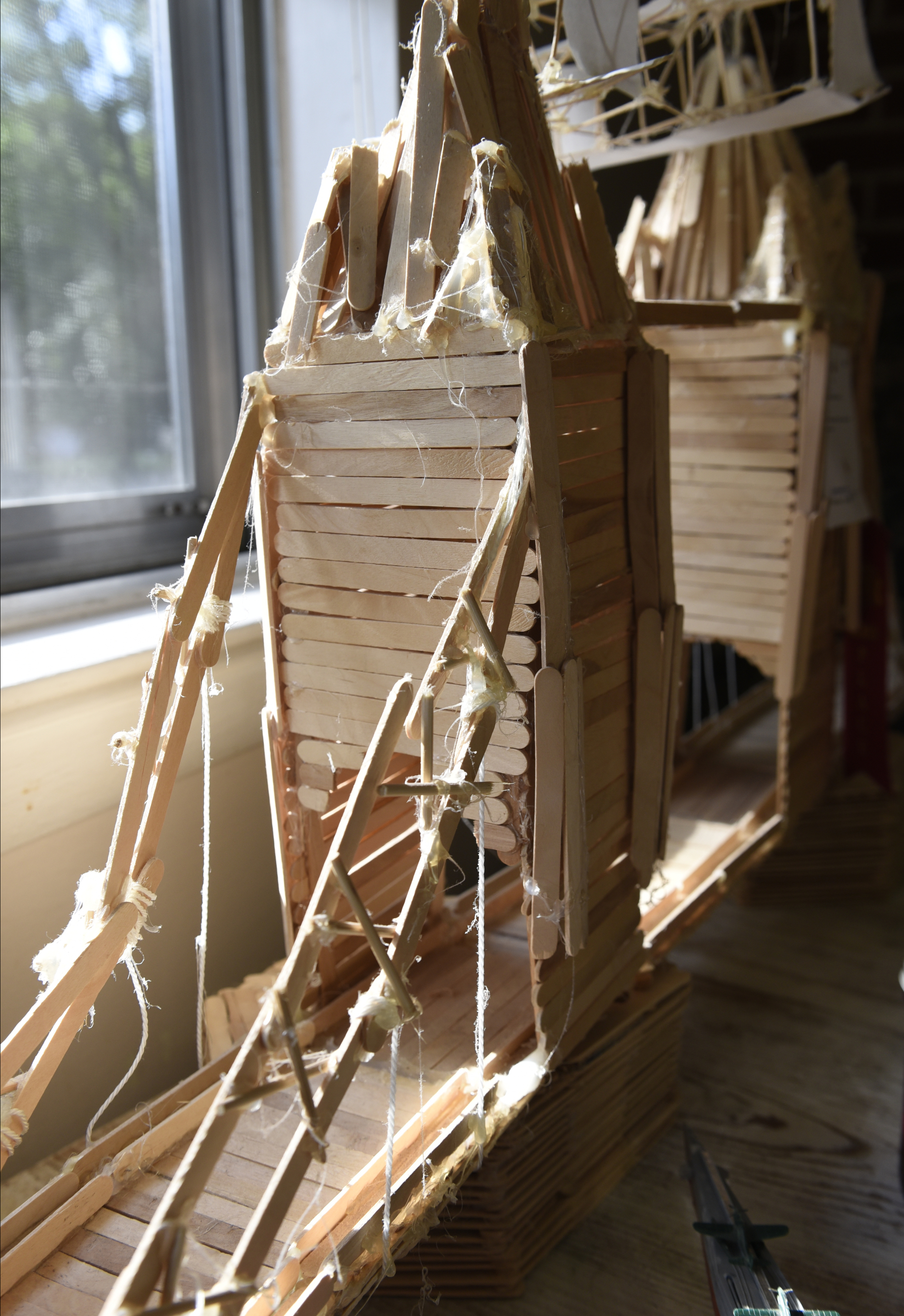 One of Cooper Plotner previous entries in the Hamilton County Fair, a replica of the London Bridge made from popsicle sticks, is photographed on Thursday, Sept. 17, 2015, at his home in Soddy-Daisy, Tenn.