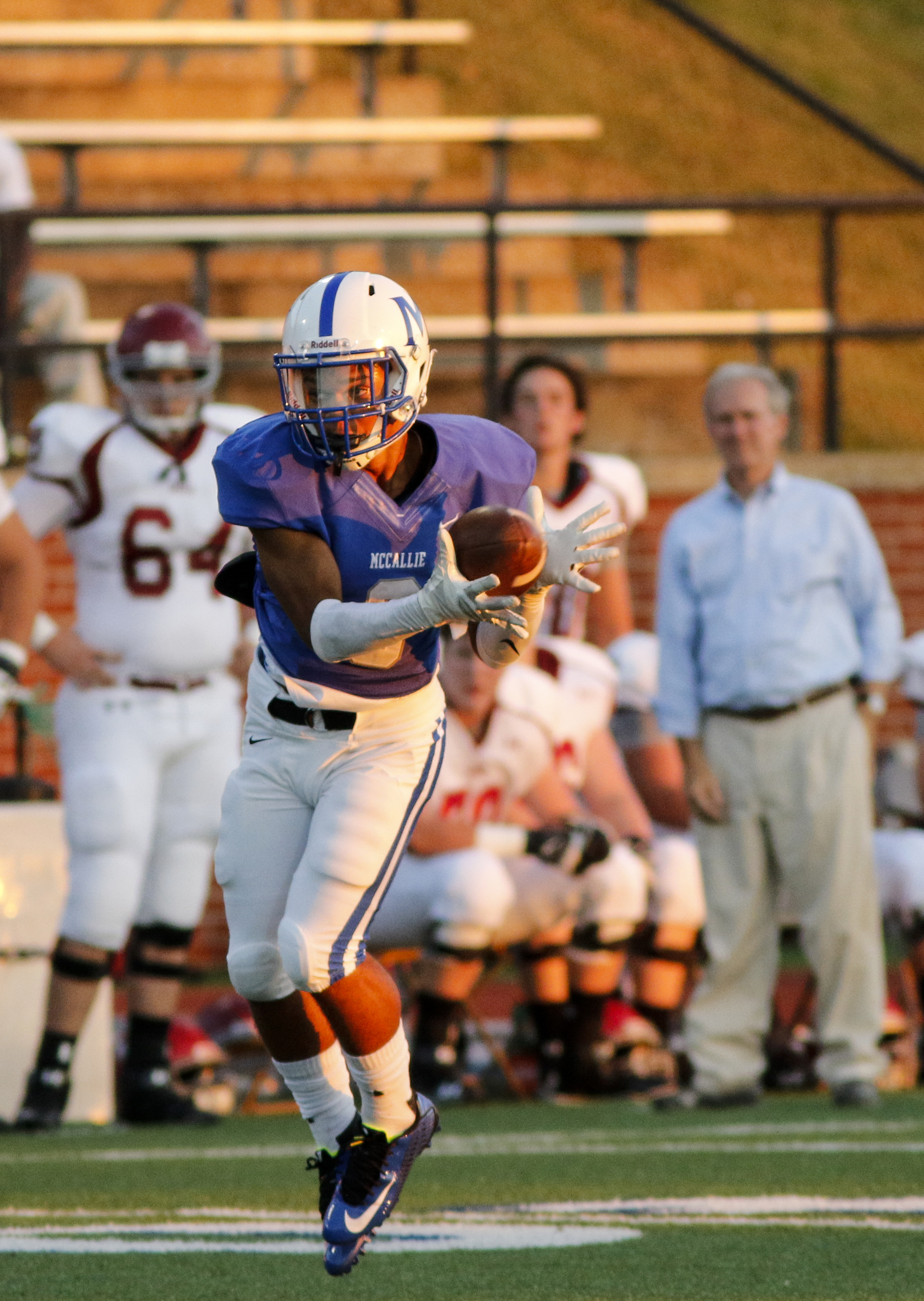 McCallie's Rico Dozier catches a pass during the tornados' prep football game against Montgomery Bell Academy at McCallie School on Friday, Sept. 18, 2015, in Chattanooga, Tenn.