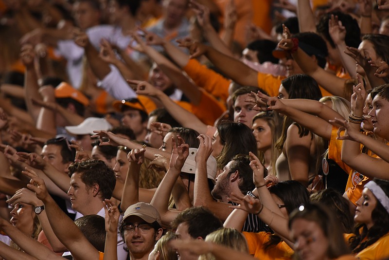 UT fans cheer during the third down song in the game against Western Carolina Saturday, September 19, 2015 at Neyland Stadium in Knoxville, Tenn.