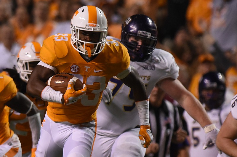 UT's LaDarrell McNeil carries in the game against Western Carolina Saturday, September 19, 2015 at Neyland Stadium in Knoxville, Tenn. / Staff photo by Angela Lewis Foster