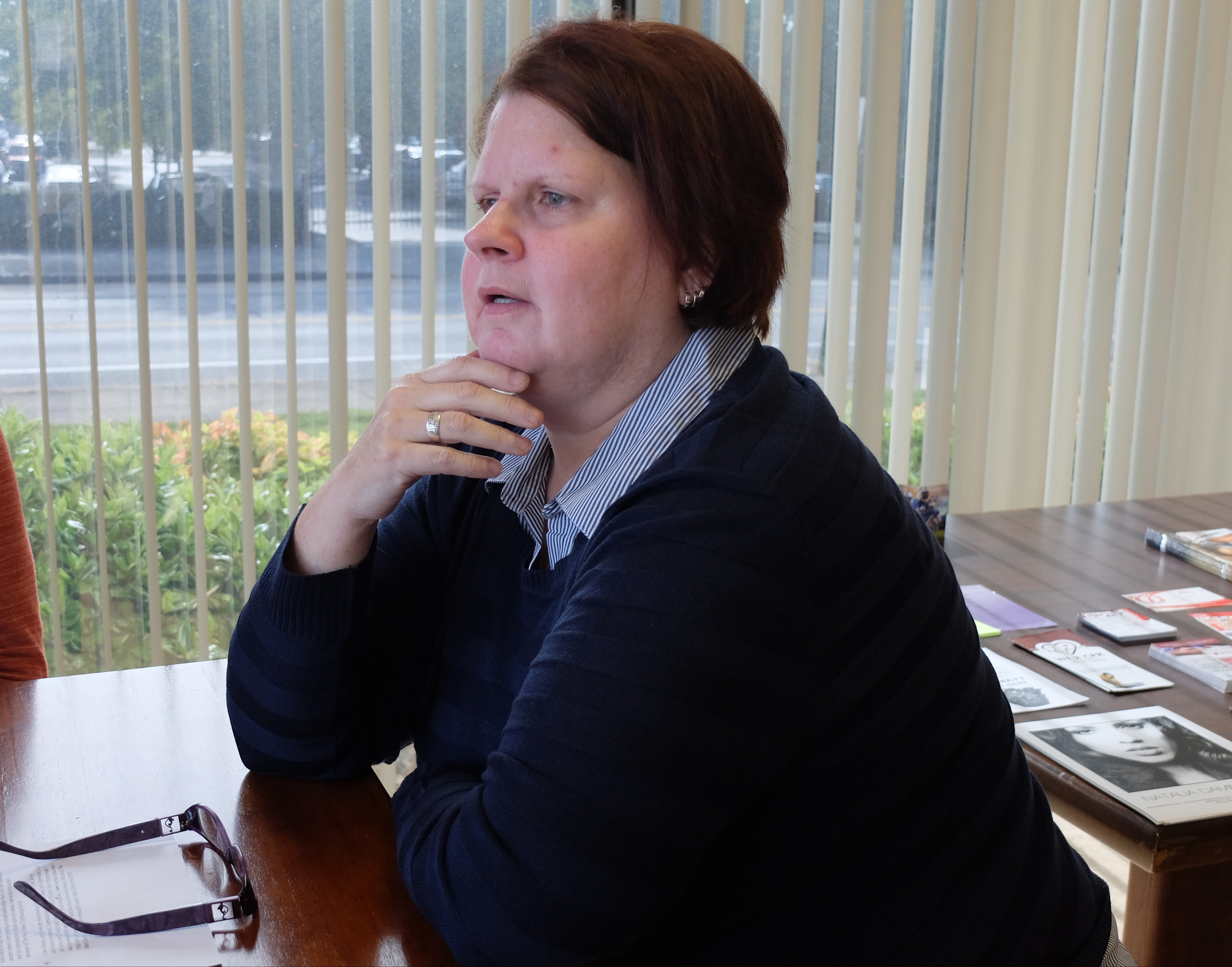 Donna Stephenson, 49, former state inmate, talks about her choices in life Thursday in the lobby at Brewer Media Group on Carter Street.