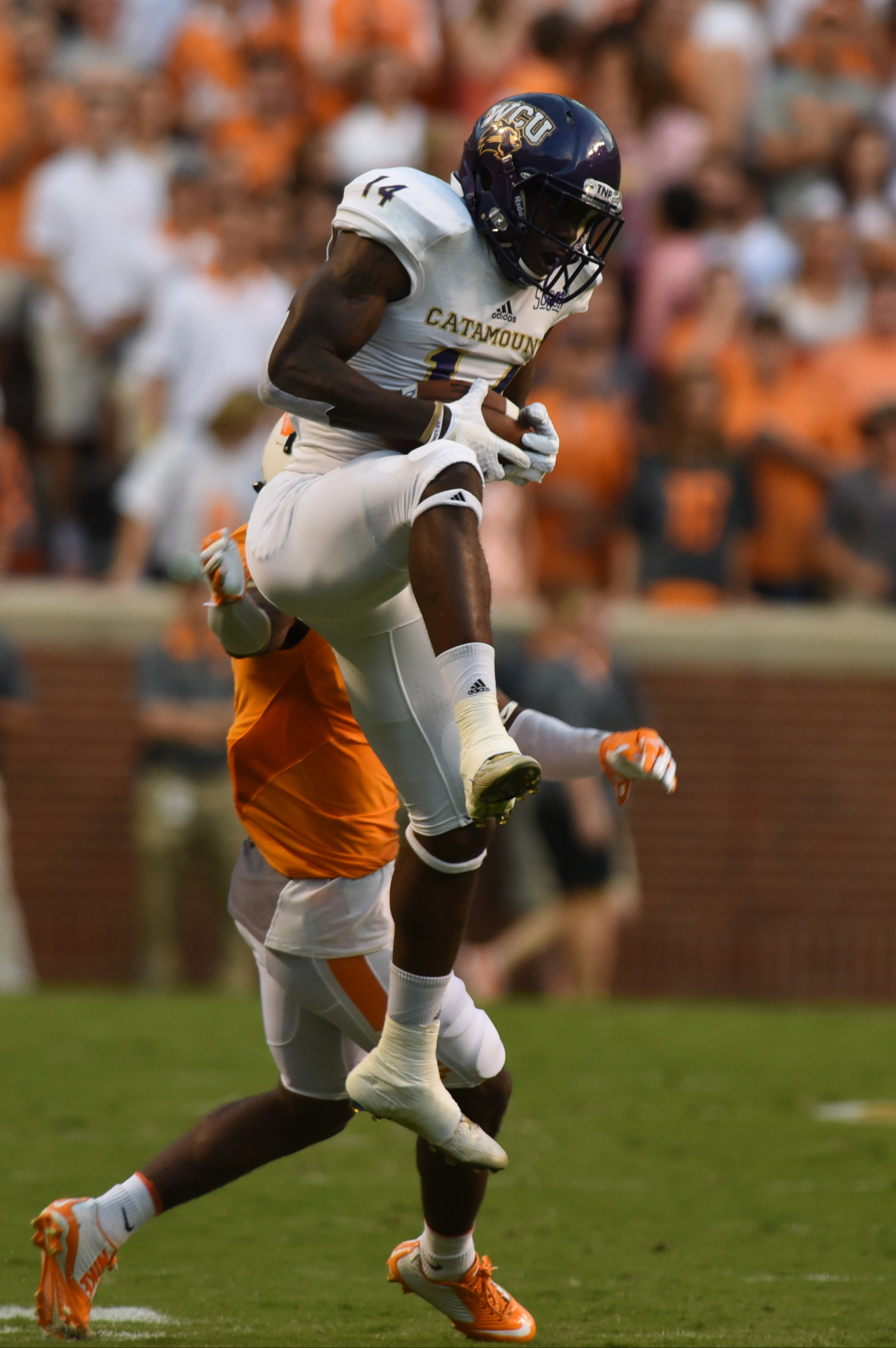 UT's Cameron Sutton tackles Western Carolina's Karnorris Benson, forcing a fumble which was recovered by UT Saturday, September 19, 2015 at Neyland Stadium in Knoxville, Tenn.