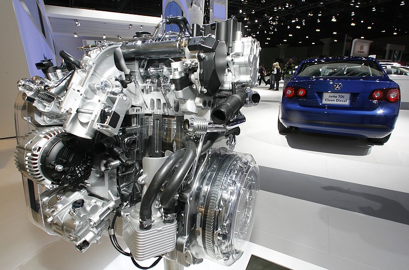 In this Nov. 20, 2008, file photo a Volkswagen Jetta TDI diesel engine is displayed at the Los Angeles Auto Show.