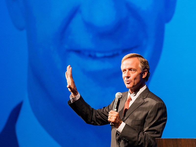 Gov. Bill Haslam speaks during an entrepreneurs conference in Nashville on Thursday, Sept. 17, 2015. The Republican governor told reporters afterward that he has no "bias" toward privatizing more state government functions. 