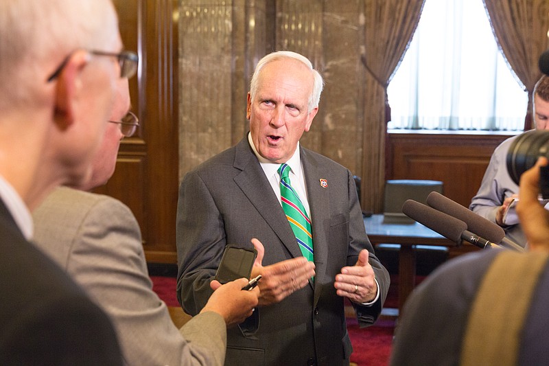 Herbert Slatery speaks to reporters about his appointment as attorney general in the Tennessee Supreme Court chamber in Nashville, Tenn., on Monday, Sept. 15, 2014. Slatery previously served as Republican Gov. Bill Haslam's chief legal counsel. (AP Photo/Erik Schelzig)