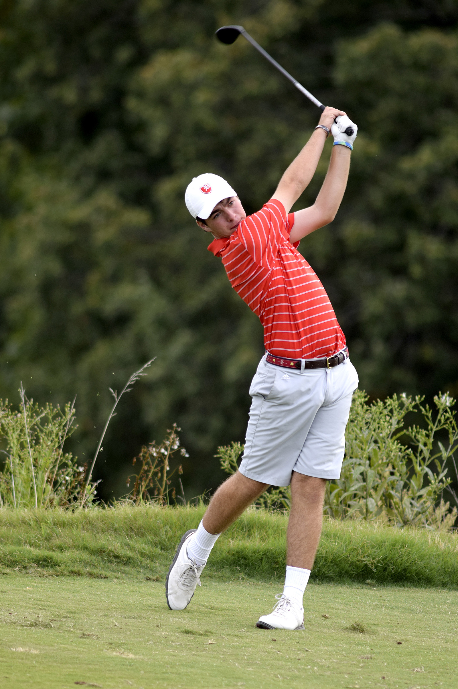 Baylor's Matt McKenney follows through on his drive.  Baylor faced McCallie in match play golf at the Lookout Mountain Golf Club on Thursday, September 24, 2015.