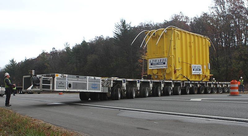 In this 2013 file photo, Edwards Moving and Rigging facilitates the move of a TVA transformer, approximately a 500,000 pound load, along the interstate and up to the Raccoon Mountain plant site.