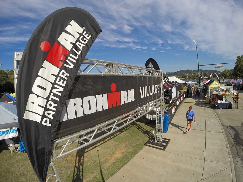 Competitors enter Ironman Village to shop and pick up their registration bags in preparation for the second annual Ironman Chattanooga triathlon which will take place Sunday, September 27, 2015.