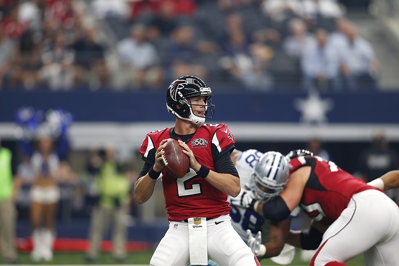 Atlanta Falcons quarterback Matt Ryan (2) prepares to pass during an NFL football game against the Dallas Cowboys on Sunday, Sept. 27, 2015, in Arlington, Texas.