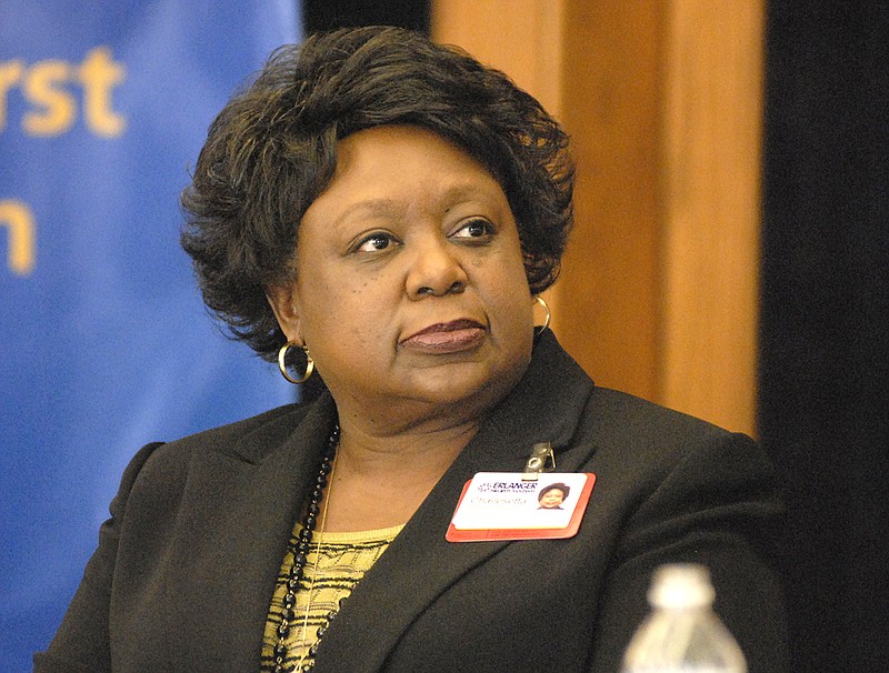 Board member Charlesetta Woodard-Thompson listens during a budget and finance committee meeting in this file photo.