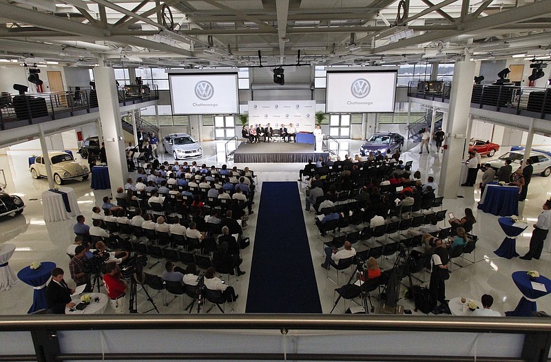 Sebastian Patta, VP of human resources for Volkswagen in Chattanooga, speaks during the commencement ceremony for graduates of the Automation Mechatronics Program, an apprenticeship initiative based on a European model in this file photo.