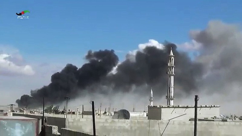 In this image made from video provided by Homs Media Centre, which has been verified and is consistent with other AP reporting, smoke rises after airstrikes by military jets in Talbiseh of the Homs province, western Syria, Wednesday, Sept. 30, 2015. Russian military jets carried out airstrikes in Syria for the first time on Wednesday, targeting what Moscow said were Islamic State positions. U.S. officials and others cast doubt on that claim, saying the Russians appeared to be attacking opposition groups fighting Syrian government forces.