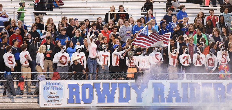 Cleveland fans cheer before the game against Walker Valley Thursday, October 1, 2015 at Cleveland High School.