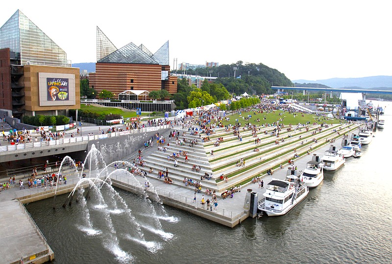 Downtown Chattanooga's waterfront is shown.