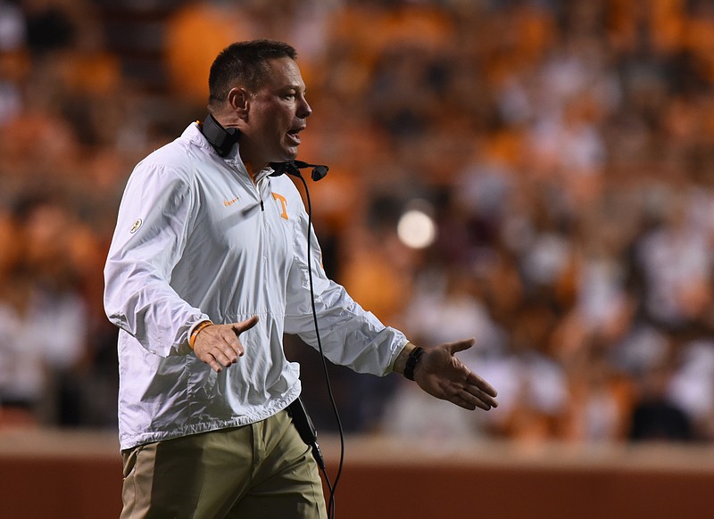 Tennessee coach Butch Jones, pictured, can relate to the struggles Arkansas counterpart Bret Bielema is facing. Both coaches are in their third seasons with their programs and have had trouble in close games, including this year.