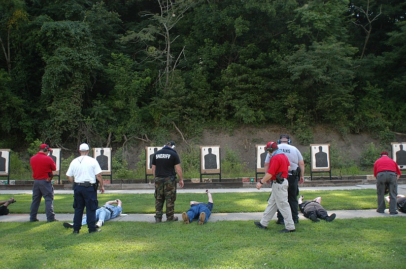 Hamilton County Sheriffs Department officers participate in a shooting drill at the Moccasin Bend firing range.