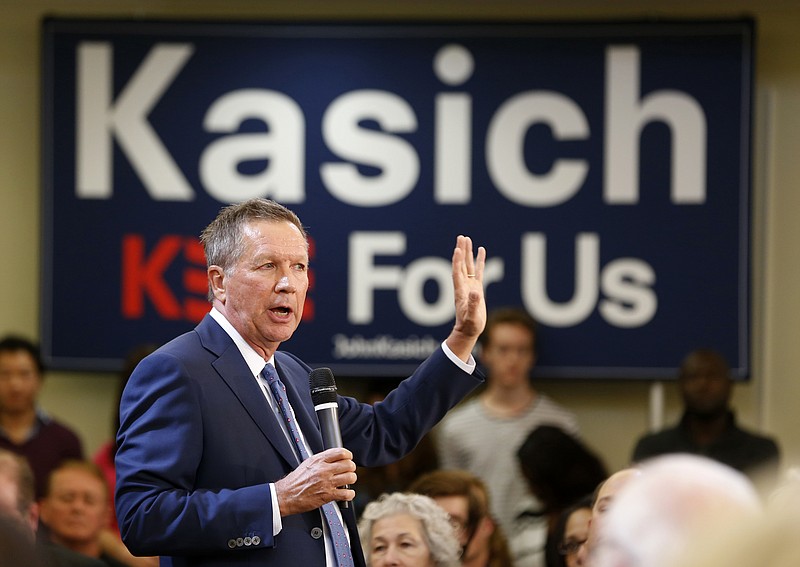 
              Republican presidential candidate, Ohio Gov. John Kasich gestures during a town hall meeting at the University of Richmond in Richmond, Va., Monday, Oct. 5, 2015.   (AP Photo/Steve Helber)
            