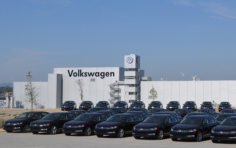 The exterior of Chattanooga's Volkswagen plant is shown.