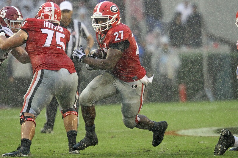 Georgia sophomore tailback Nick Chubb has 13 consecutive 100-yard rushing games entering Saturday's contest at Tennessee.