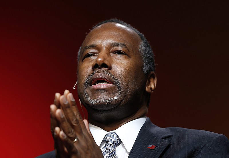 Ben Carson announces his candidacy for president during an official announcement in Detroit, Monday, May 4, 2015. Carson, 63, a retired neurosurgeon, begins the Republican primary as an underdog in a campaign expected to feature several seasoned politicians. (Photo/Paul Sancya)