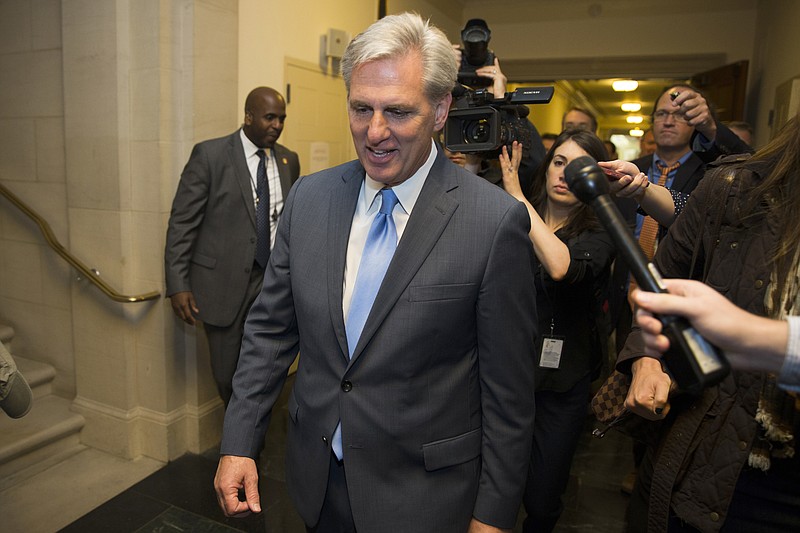 House Majority Leader of Kevin McCarthy of California walks out of nomination vote meeting on Capitol Hill in Washington on Thursday, Oct. 8, 2015, after dropping out of the race to replace House Speaker John Boehner.