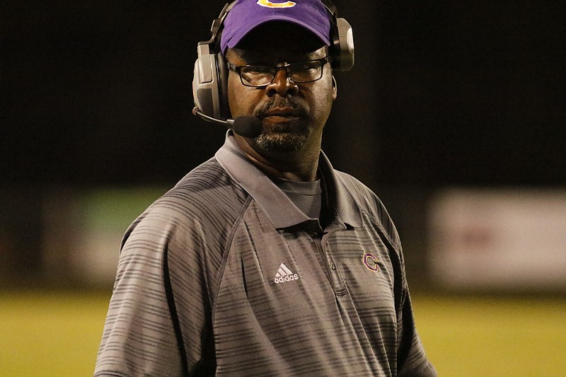 Central's head coach Gary Bloodsaw watches his team play Hixson at the Wildcats' home field on Friday, October 9, 2015.